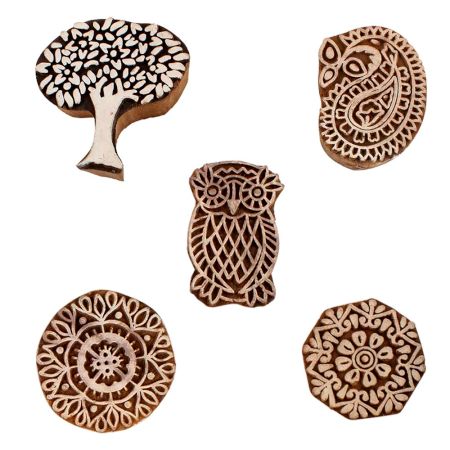 Set of 5 Piece New Mix Wooden Printing Blocks